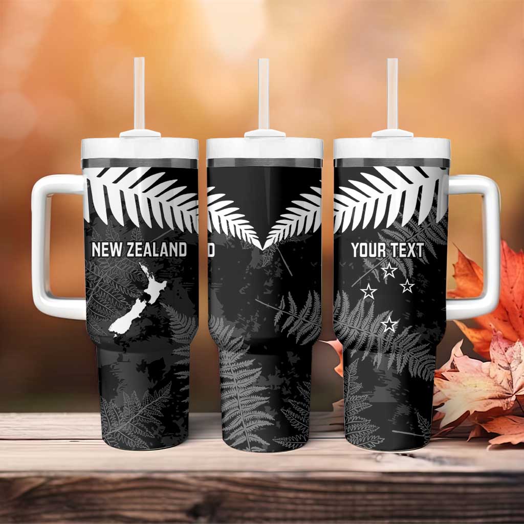 Custom New Zealand Silver Fern Football Tumbler With Handle Go Aotearoa Grunge Black - Polynesian Pride