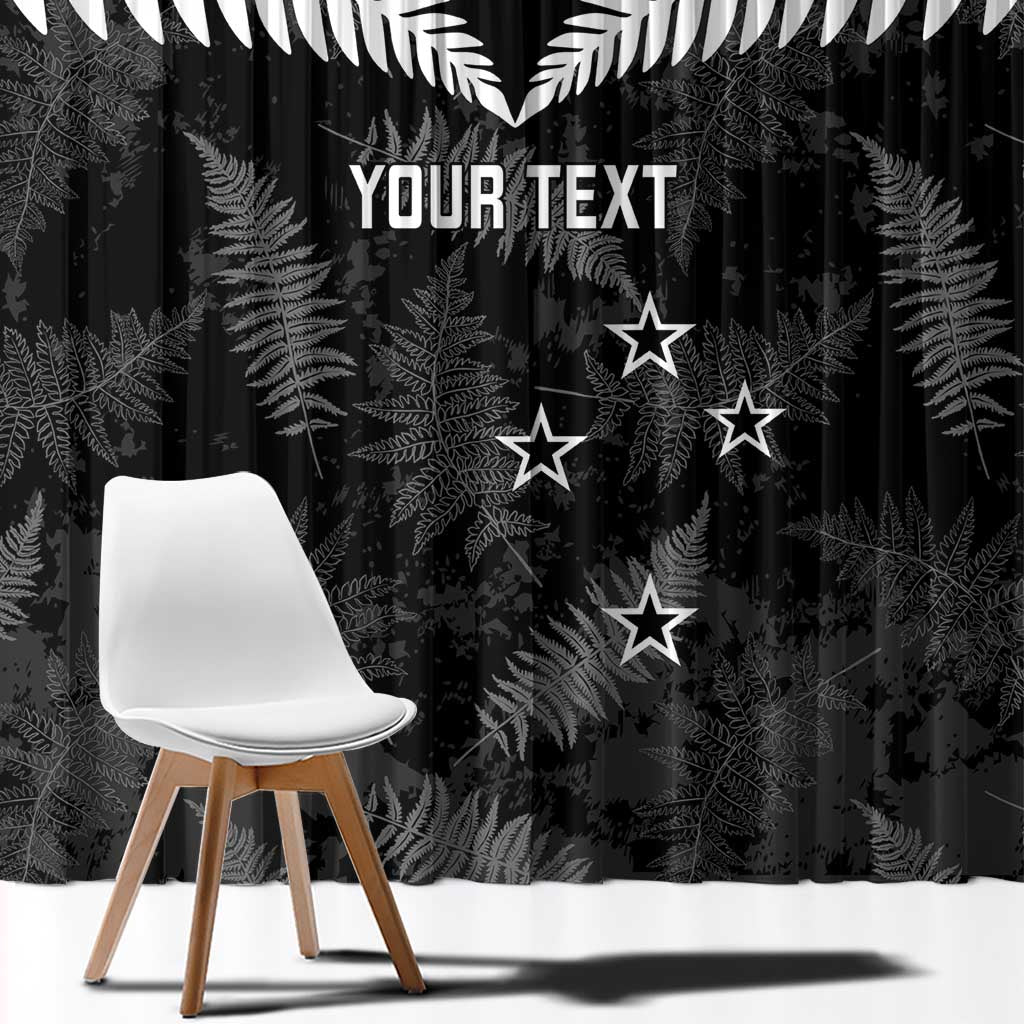 Custom New Zealand Silver Fern Football Window Curtain Go Aotearoa Grunge Black - Polynesian Pride