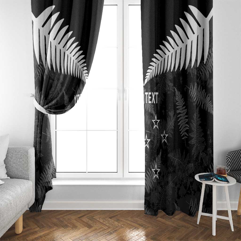 Custom New Zealand Silver Fern Football Window Curtain Go Aotearoa Grunge Black - Polynesian Pride