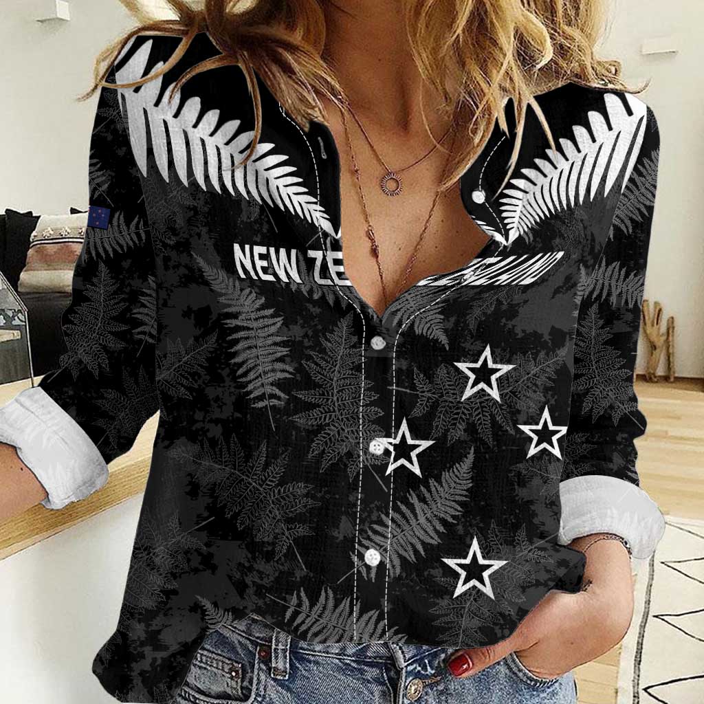 Custom New Zealand Silver Fern Football Women Casual Shirt Go Aotearoa Grunge Black - Polynesian Pride