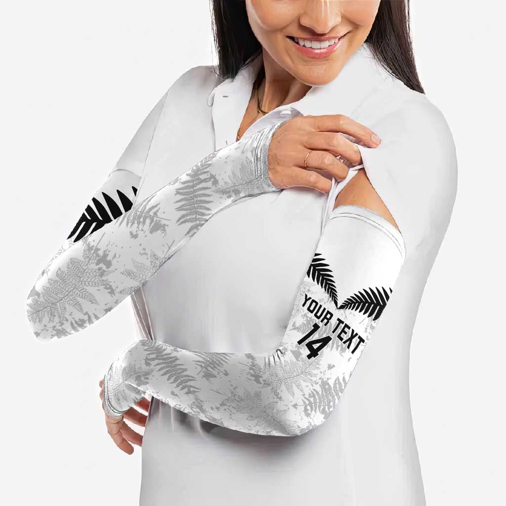 Custom New Zealand Silver Fern Football Arm Sleeves Go Aotearoa Grunge White - Polynesian Pride