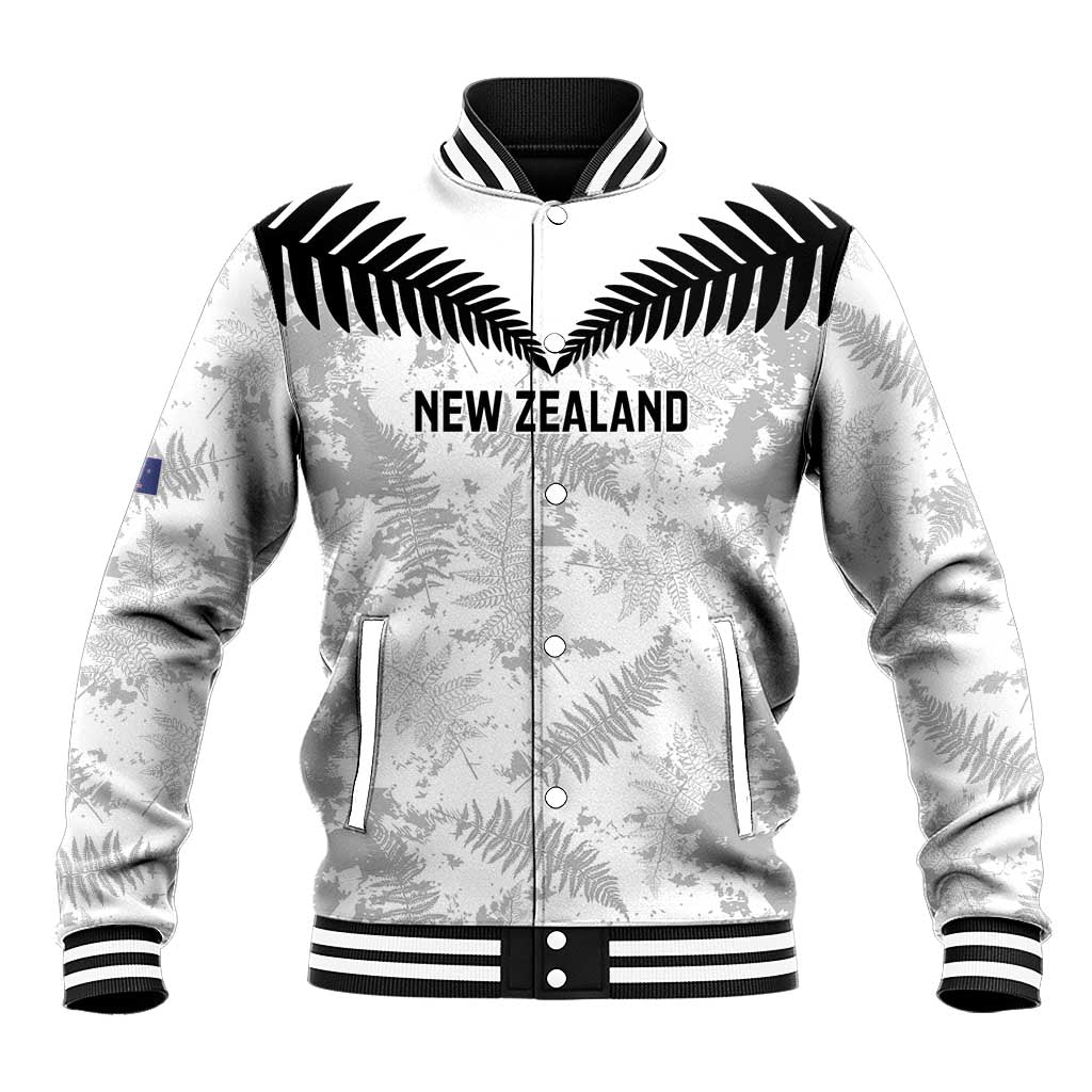 Custom New Zealand Silver Fern Football Baseball Jacket Go Aotearoa Grunge White - Polynesian Pride