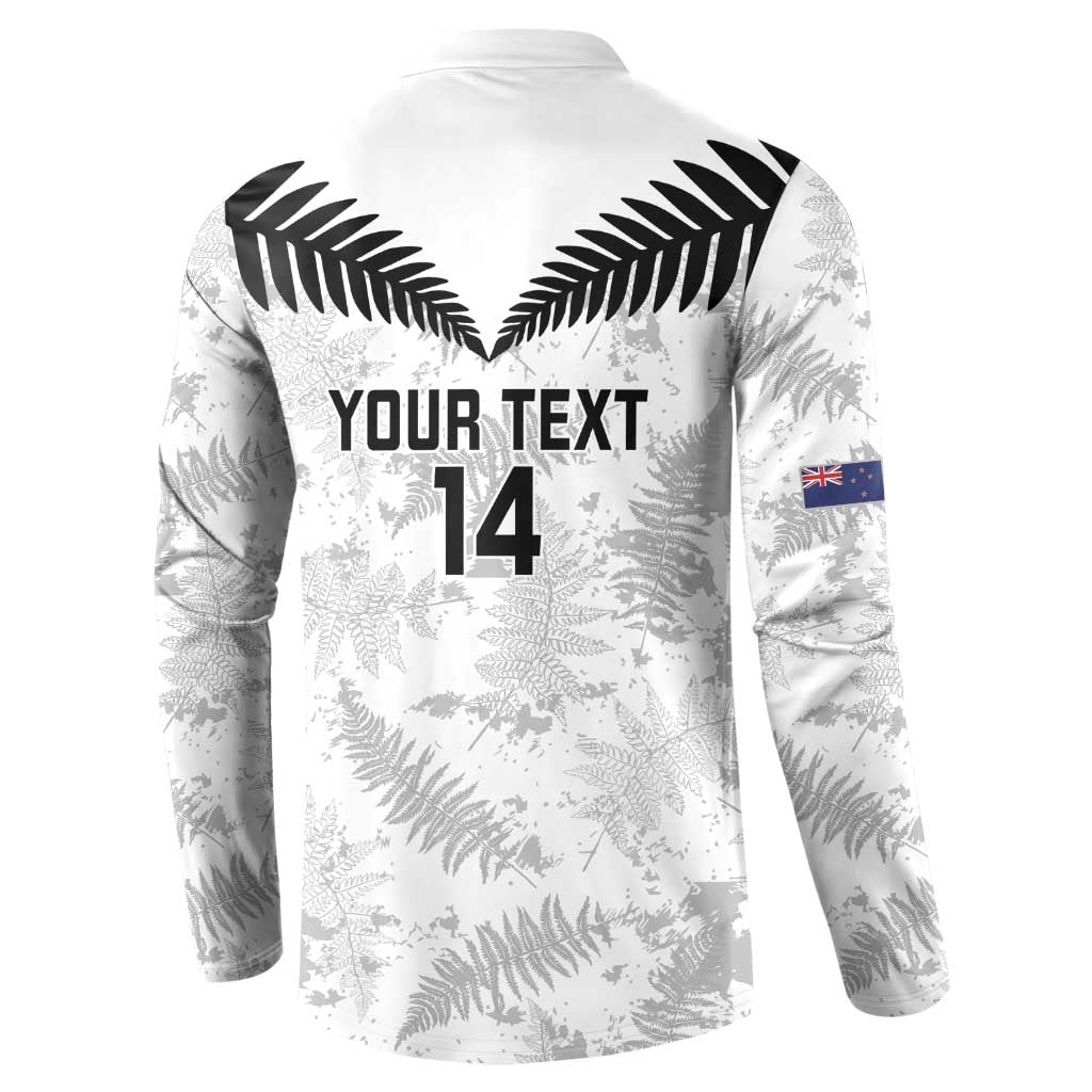 Custom New Zealand Silver Fern Football Button Sweatshirt Go Aotearoa Grunge White - Polynesian Pride