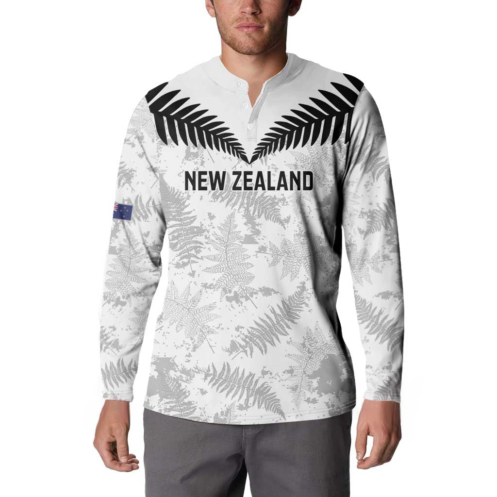 Custom New Zealand Silver Fern Football Button Sweatshirt Go Aotearoa Grunge White - Polynesian Pride
