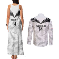 Custom New Zealand Silver Fern Football Couples Matching Tank Maxi Dress and Long Sleeve Button Shirt Go Aotearoa Grunge White - Polynesian Pride