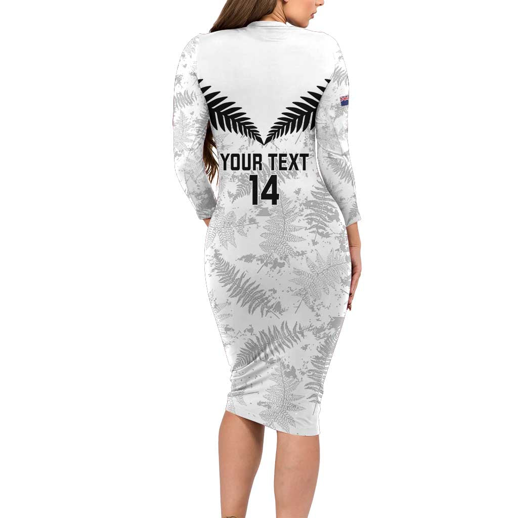 Custom New Zealand Silver Fern Football Family Matching Long Sleeve Bodycon Dress and Hawaiian Shirt Go Aotearoa Grunge White - Polynesian Pride
