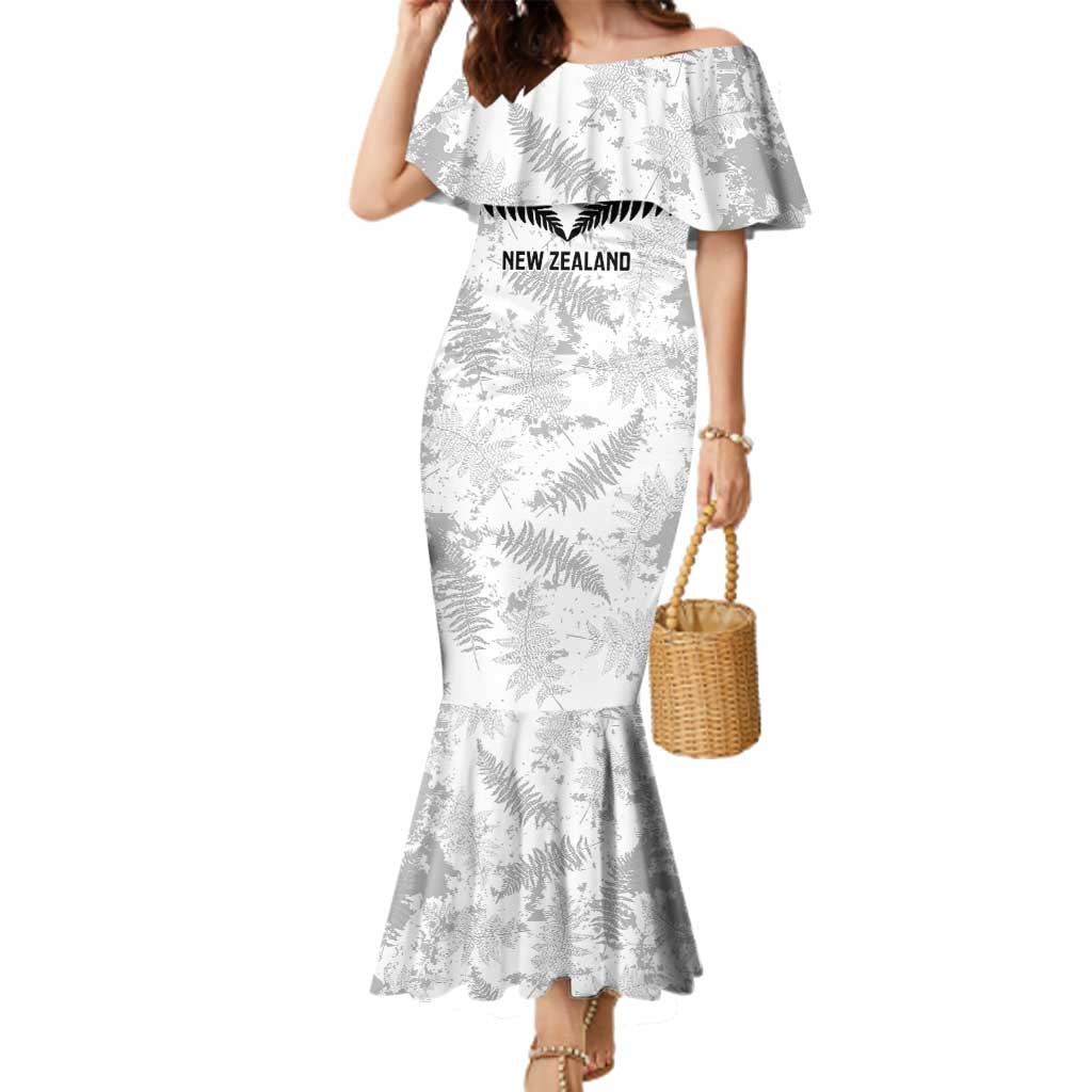 Custom New Zealand Silver Fern Football Family Matching Mermaid Dress and Hawaiian Shirt Go Aotearoa Grunge White - Polynesian Pride
