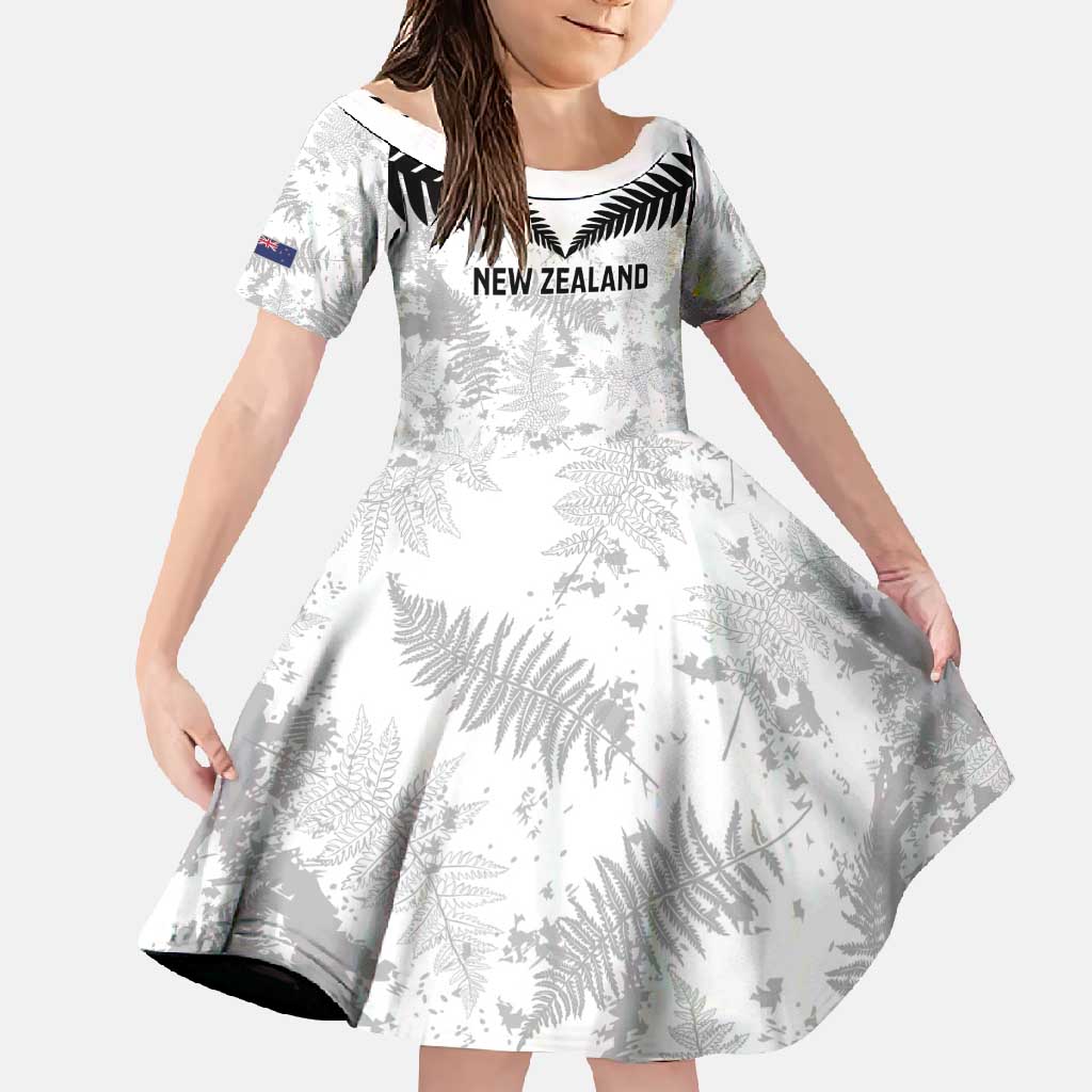 Custom New Zealand Silver Fern Football Family Matching Off Shoulder Maxi Dress and Hawaiian Shirt Go Aotearoa Grunge White - Polynesian Pride