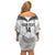 Custom New Zealand Silver Fern Football Family Matching Off Shoulder Short Dress and Hawaiian Shirt Go Aotearoa Grunge White - Polynesian Pride