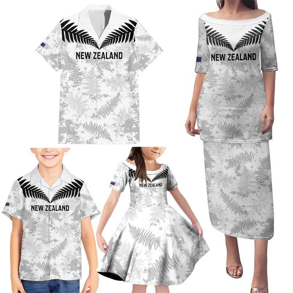 Custom New Zealand Silver Fern Football Family Matching Puletasi and Hawaiian Shirt Go Aotearoa Grunge White - Polynesian Pride
