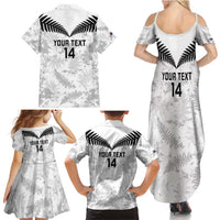 Custom New Zealand Silver Fern Football Family Matching Summer Maxi Dress and Hawaiian Shirt Go Aotearoa Grunge White - Polynesian Pride