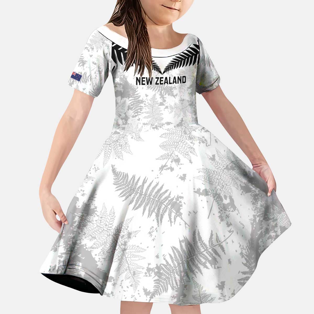 Custom New Zealand Silver Fern Football Kid Short Sleeve Dress Go Aotearoa Grunge White - Polynesian Pride