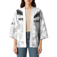 Custom New Zealand Silver Fern Football Kimono Go Aotearoa Grunge White - Polynesian Pride