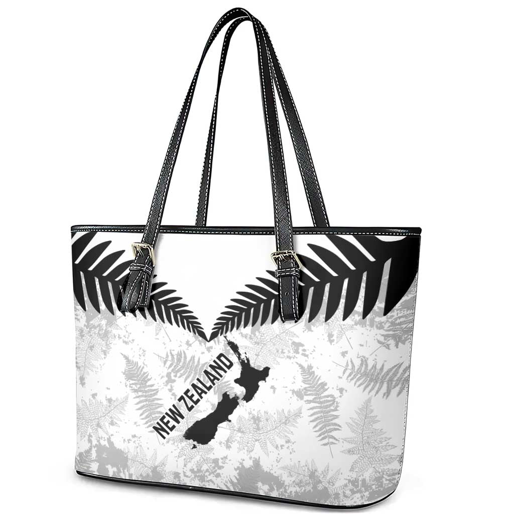 Custom New Zealand Silver Fern Football Leather Tote Bag Go Aotearoa Grunge White - Polynesian Pride