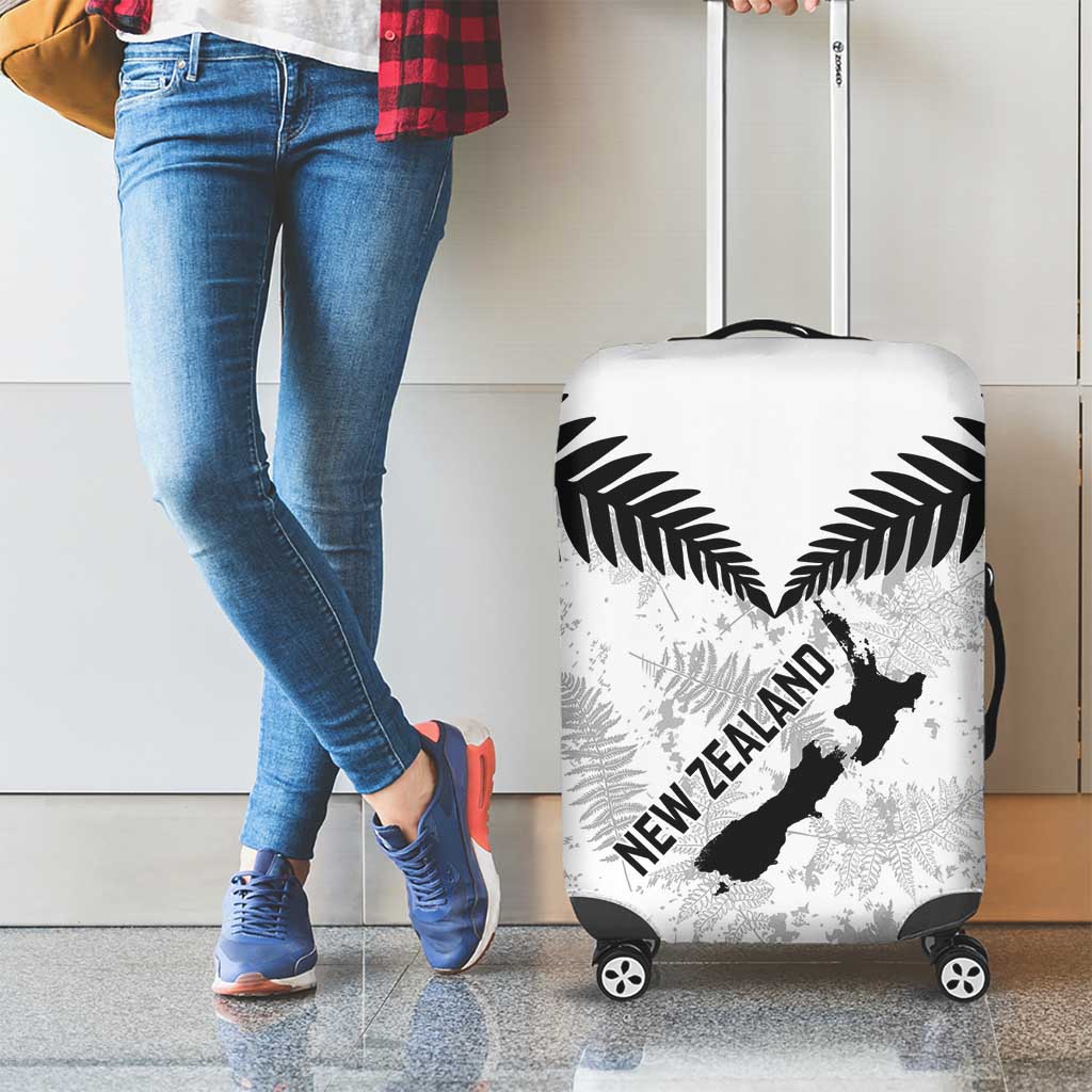 Custom New Zealand Silver Fern Football Luggage Cover Go Aotearoa Grunge White - Polynesian Pride