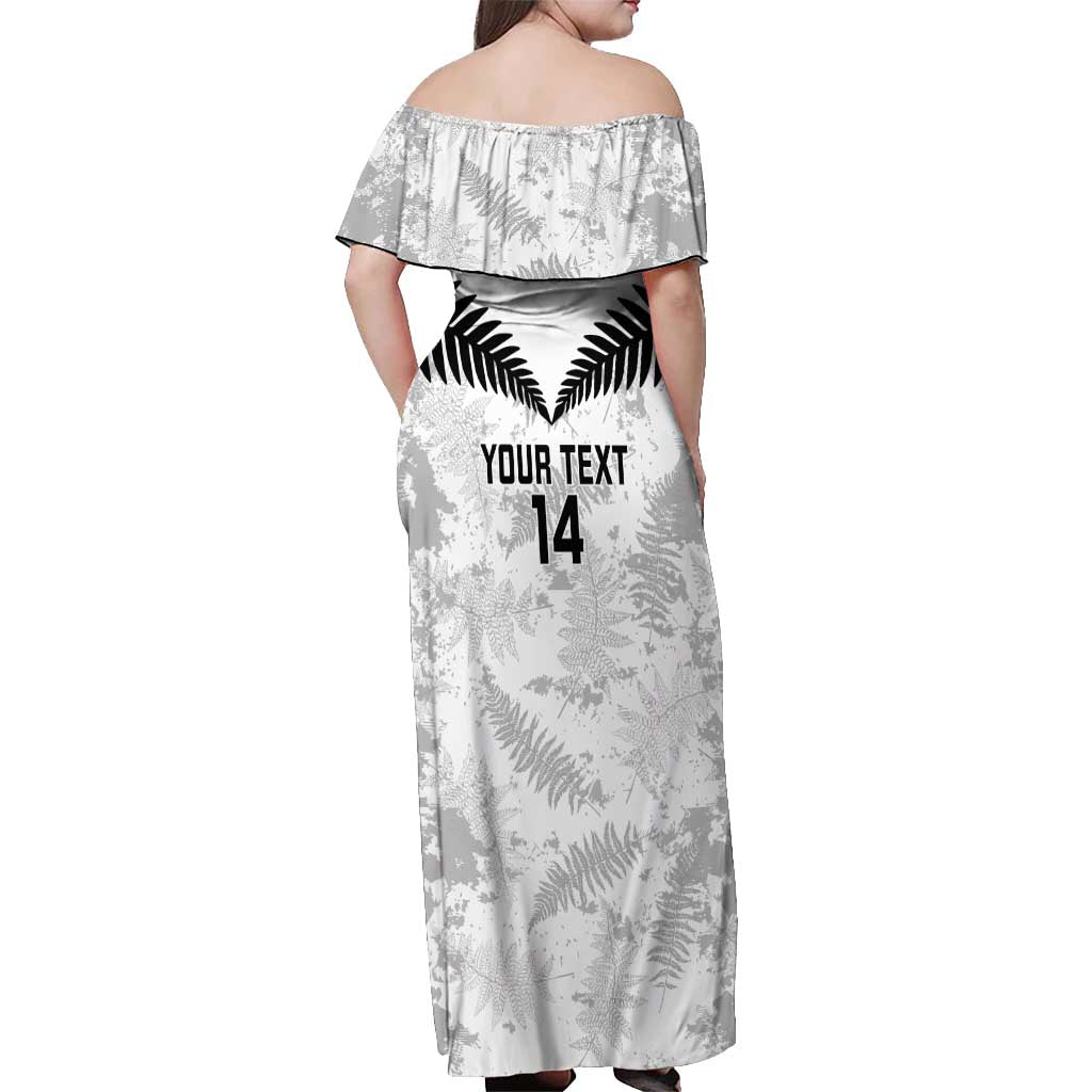 Custom New Zealand Silver Fern Football Off Shoulder Maxi Dress Go Aotearoa Grunge White - Polynesian Pride