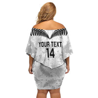 Custom New Zealand Silver Fern Football Off Shoulder Short Dress Go Aotearoa Grunge White - Polynesian Pride