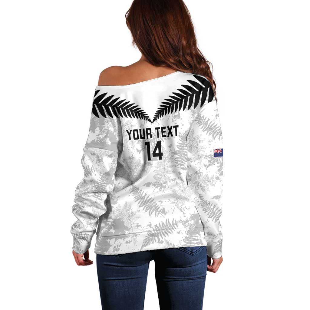 Custom New Zealand Silver Fern Football Off Shoulder Sweater Go Aotearoa Grunge White - Polynesian Pride