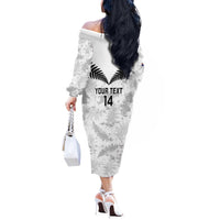 Custom New Zealand Silver Fern Football Off The Shoulder Long Sleeve Dress Go Aotearoa Grunge White - Polynesian Pride