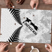 Custom New Zealand Silver Fern Football Puzzle Go Aotearoa Grunge White - Polynesian Pride