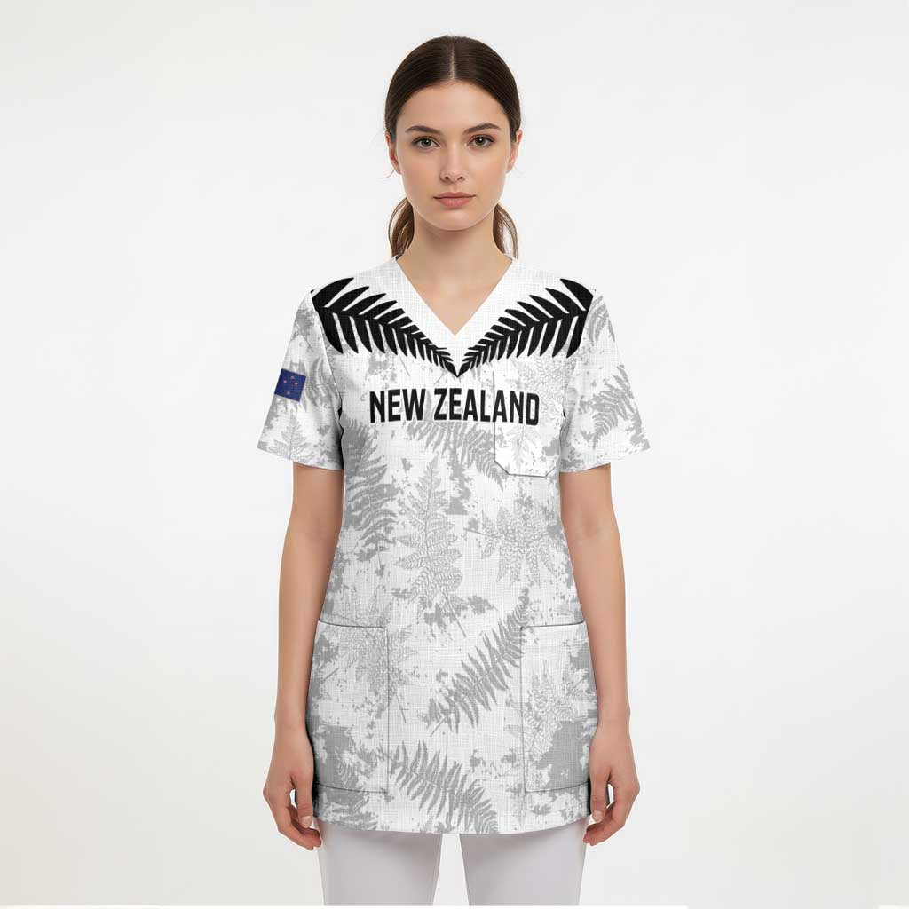 Custom New Zealand Silver Fern Football Scrub Top Go Aotearoa Grunge White - Polynesian Pride