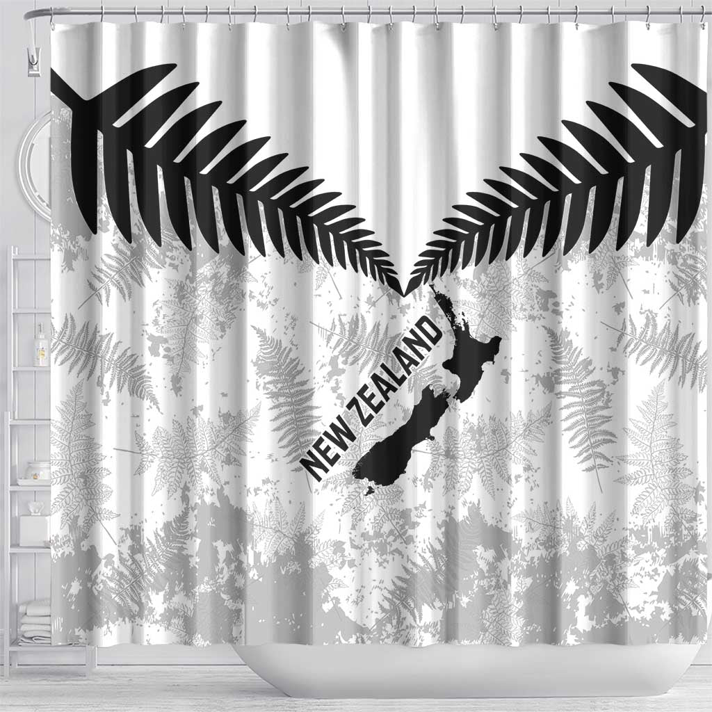 Custom New Zealand Silver Fern Football Shower Curtain Go Aotearoa Grunge White - Polynesian Pride