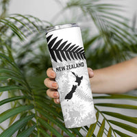 Custom New Zealand Silver Fern Football Skinny Tumbler Go Aotearoa Grunge White - Polynesian Pride
