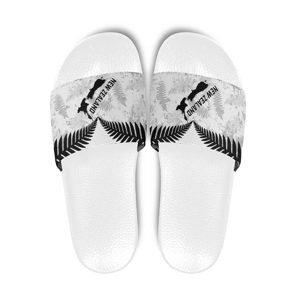 Custom New Zealand Silver Fern Football Slide Sandals Go Aotearoa Grunge White - Polynesian Pride