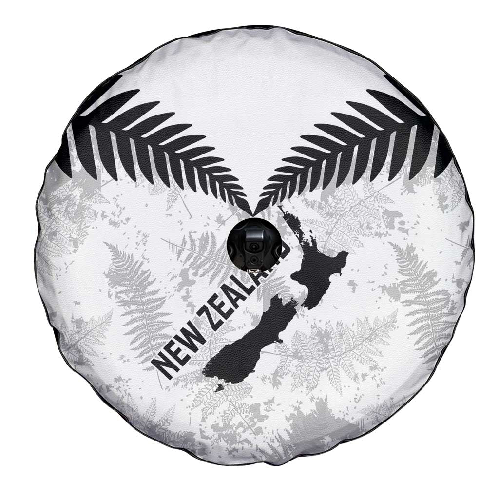 Custom New Zealand Silver Fern Football Spare Tire Cover Go Aotearoa Grunge White - Polynesian Pride