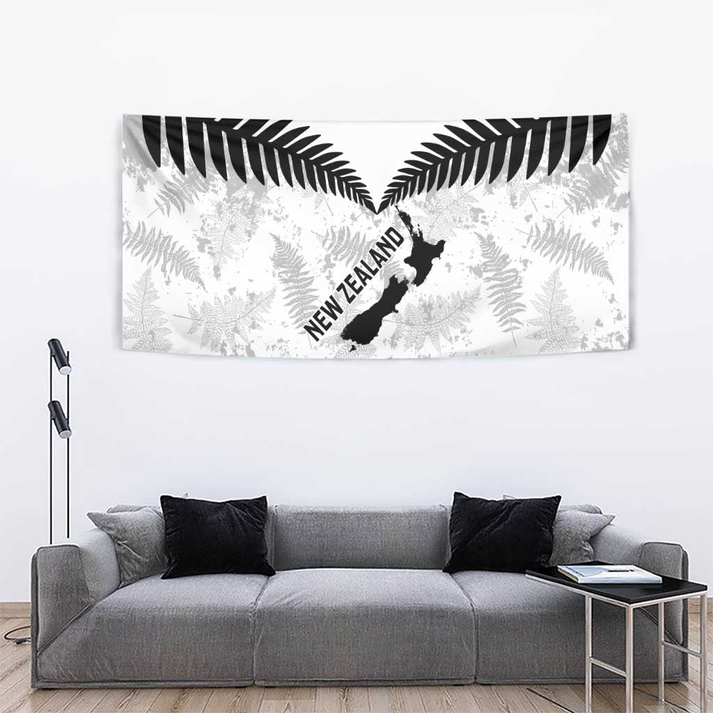 Custom New Zealand Silver Fern Football Tapestry Go Aotearoa Grunge White - Polynesian Pride