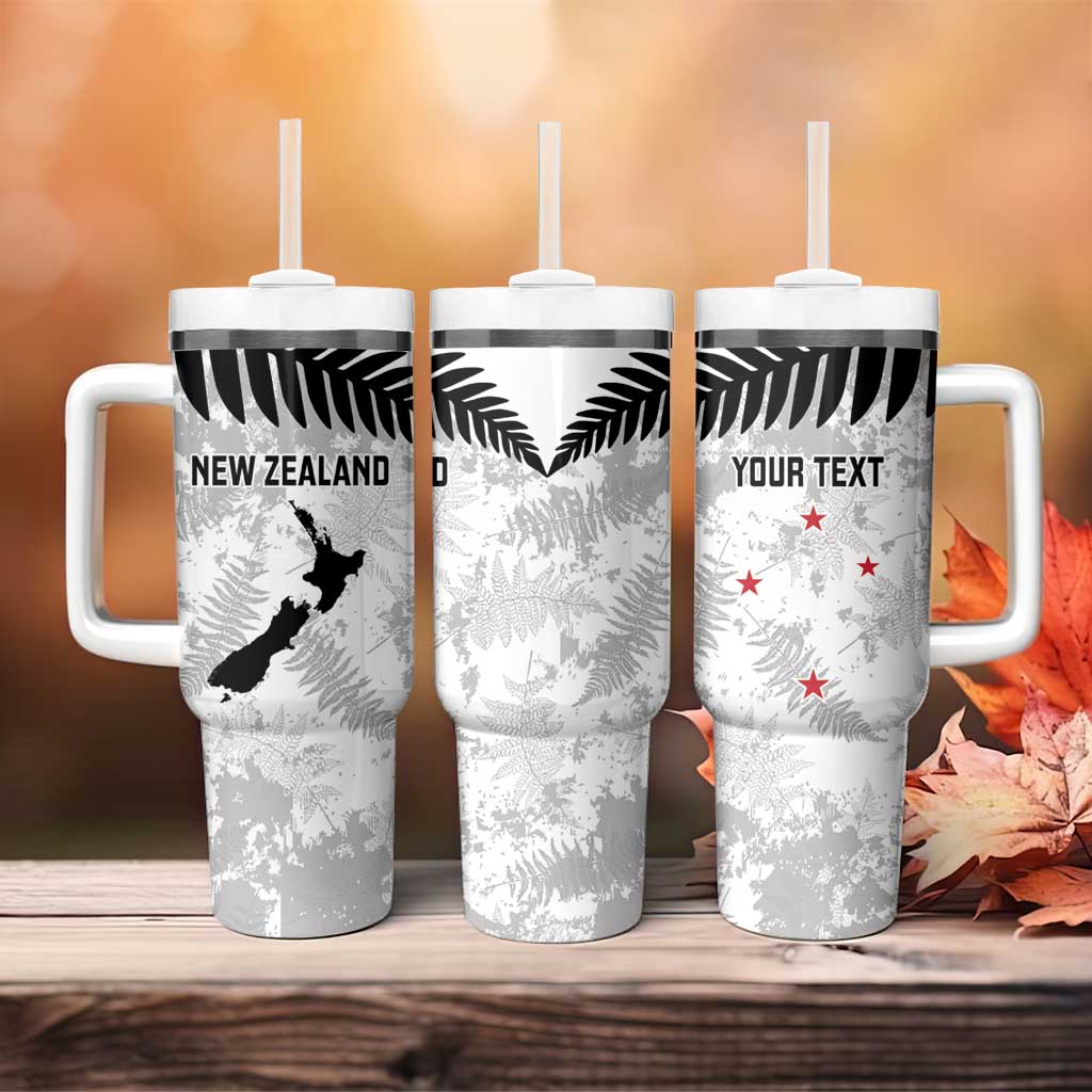 Custom New Zealand Silver Fern Football Tumbler With Handle Go Aotearoa Grunge White - Polynesian Pride
