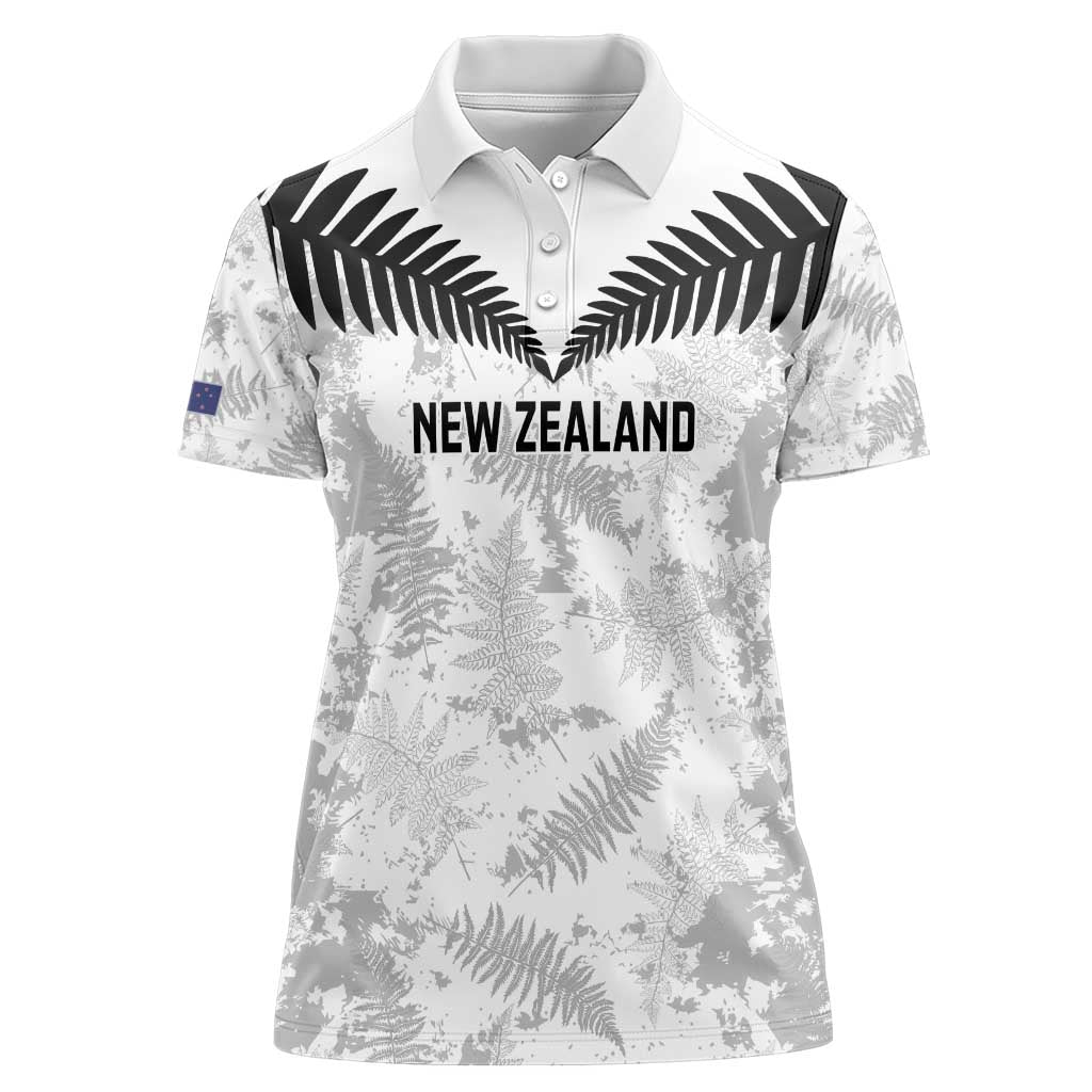 Custom New Zealand Silver Fern Football Women Polo Shirt Go Aotearoa Grunge White - Polynesian Pride