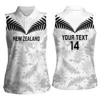 Custom New Zealand Silver Fern Football Women Sleeveless Polo Shirt Go Aotearoa Grunge White - Polynesian Pride
