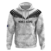 Custom New Zealand Silver Fern Football Zip Hoodie Go Aotearoa Grunge White - Polynesian Pride
