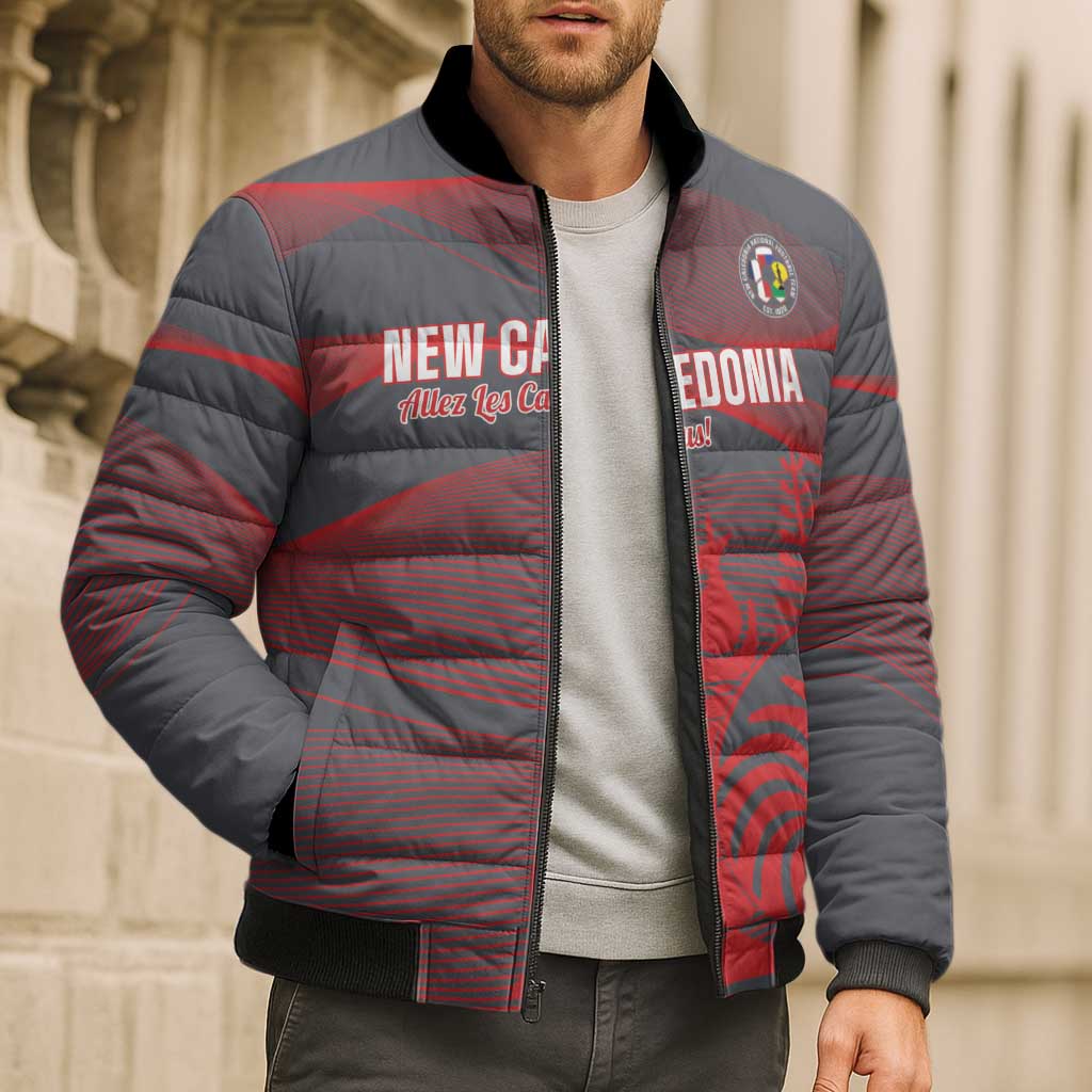 Custom New Caledonia Football Bomber Puffer Jacket Allez Les Cagous Grey Version - Polynesian Pride