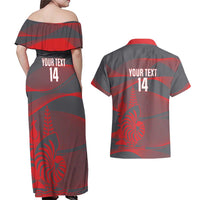 Custom New Caledonia Football Couples Matching Off Shoulder Maxi Dress and Hawaiian Shirt Allez Les Cagous Grey Version - Polynesian Pride