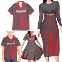 Custom New Caledonia Football Family Matching Long Sleeve Bodycon Dress and Hawaiian Shirt Allez Les Cagous Grey Version - Polynesian Pride