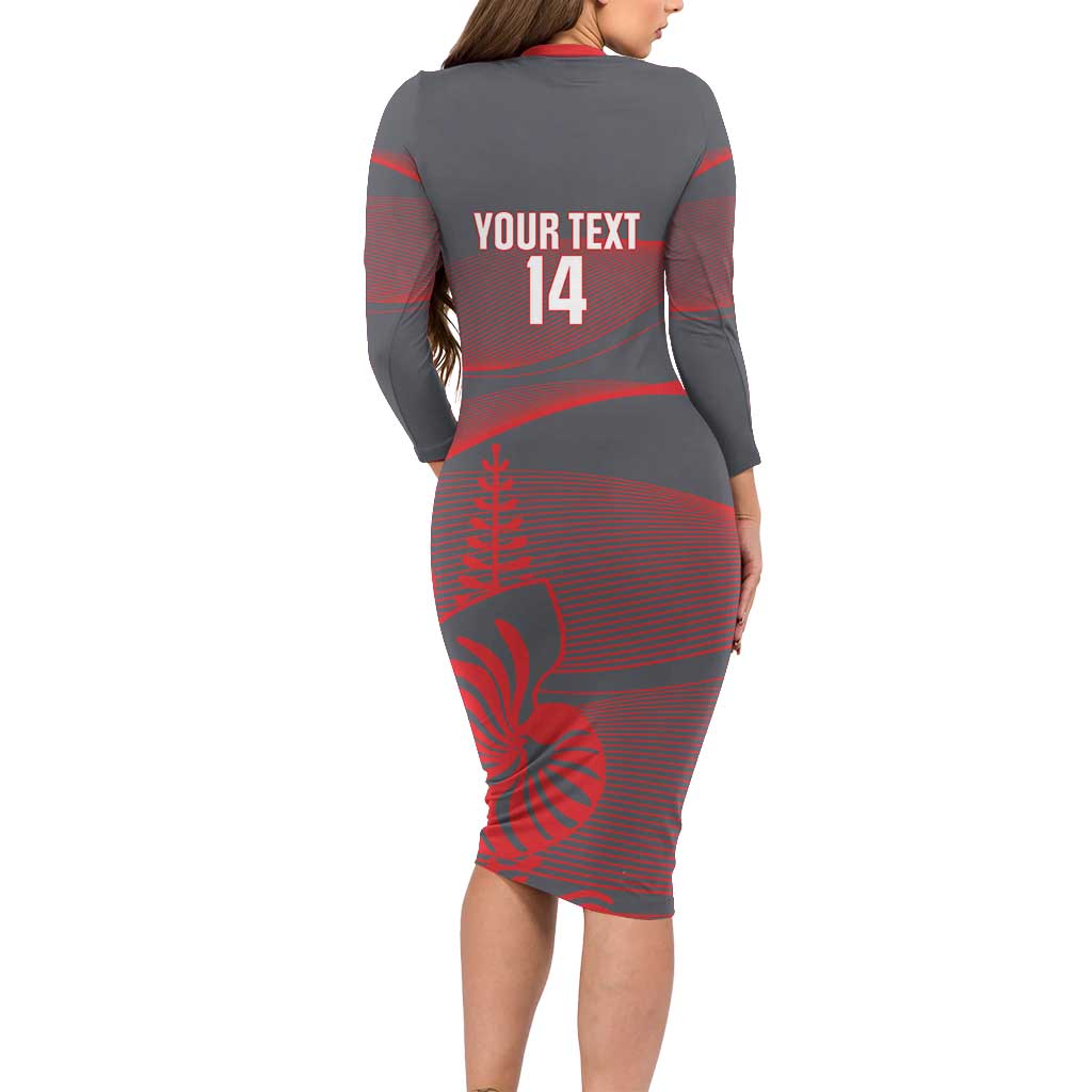 Custom New Caledonia Football Family Matching Long Sleeve Bodycon Dress and Hawaiian Shirt Allez Les Cagous Grey Version - Polynesian Pride