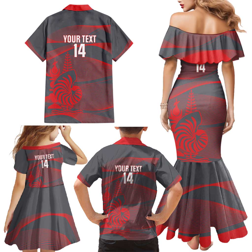 Custom New Caledonia Football Family Matching Mermaid Dress and Hawaiian Shirt Allez Les Cagous Grey Version - Polynesian Pride