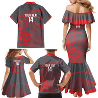 Custom New Caledonia Football Family Matching Mermaid Dress and Hawaiian Shirt Allez Les Cagous Grey Version - Polynesian Pride