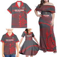 Custom New Caledonia Football Family Matching Off Shoulder Maxi Dress and Hawaiian Shirt Allez Les Cagous Grey Version - Polynesian Pride