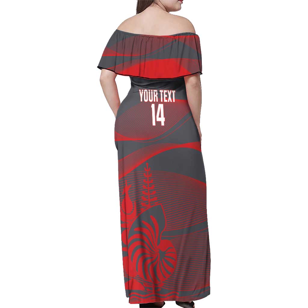 Custom New Caledonia Football Family Matching Off Shoulder Maxi Dress and Hawaiian Shirt Allez Les Cagous Grey Version - Polynesian Pride