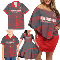 Custom New Caledonia Football Family Matching Off Shoulder Short Dress and Hawaiian Shirt Allez Les Cagous Grey Version - Polynesian Pride