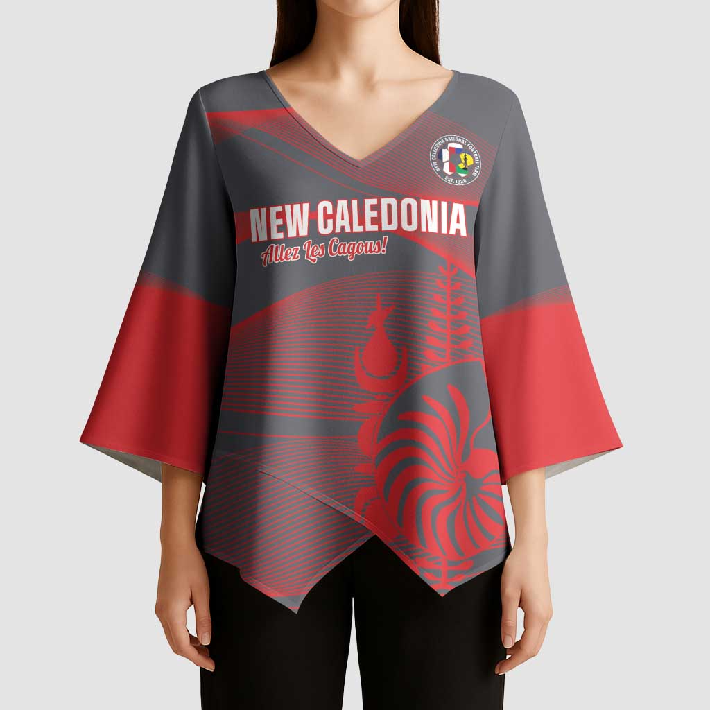 Custom New Caledonia Football Kimono Sleeve Blouse Allez Les Cagous Grey Version - Polynesian Pride