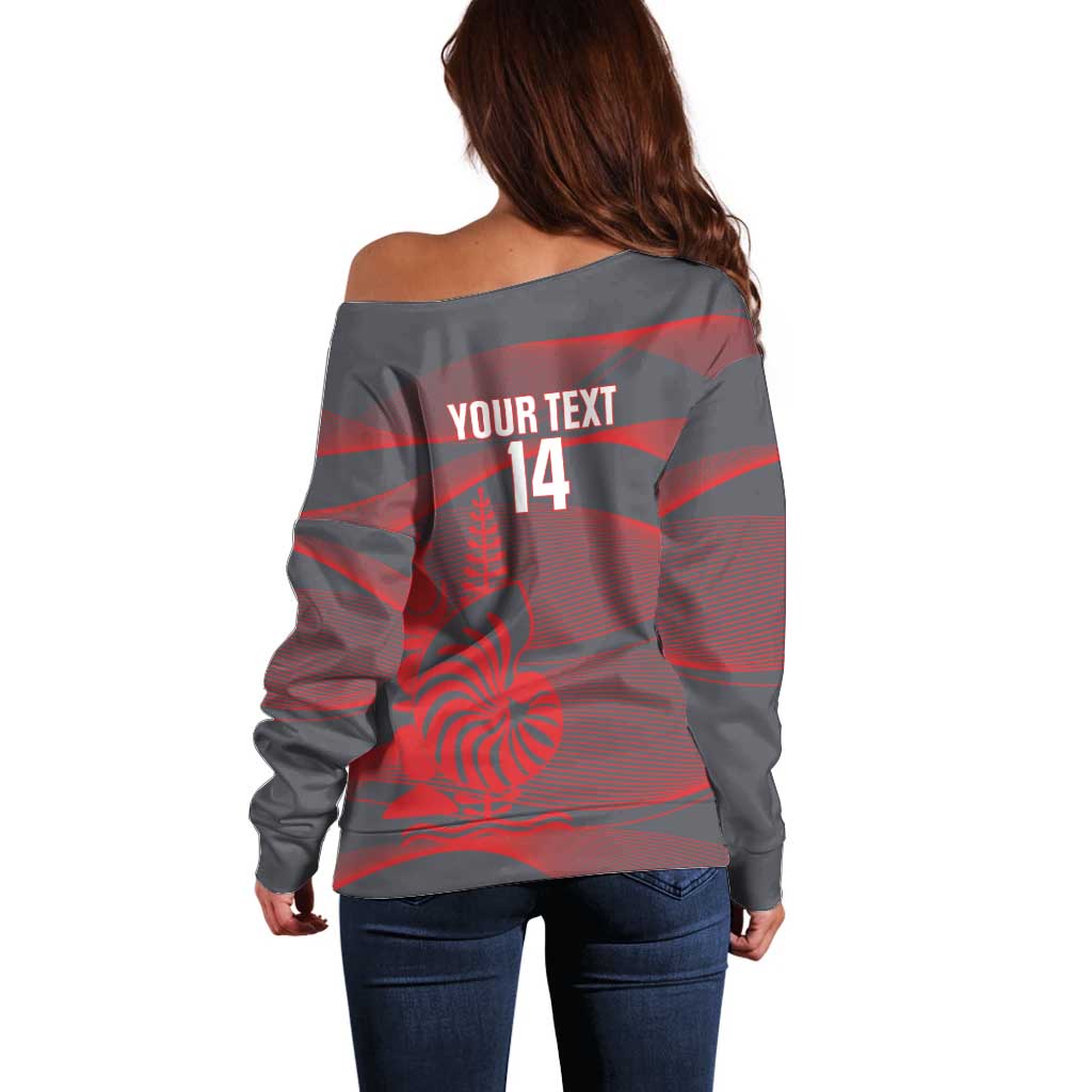 Custom New Caledonia Football Off Shoulder Sweater Allez Les Cagous Grey Version - Polynesian Pride