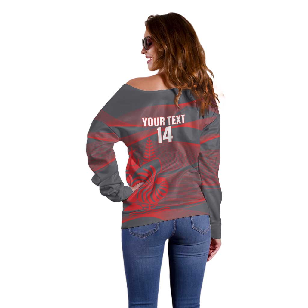 Custom New Caledonia Football Off Shoulder Sweater Allez Les Cagous Grey Version - Polynesian Pride