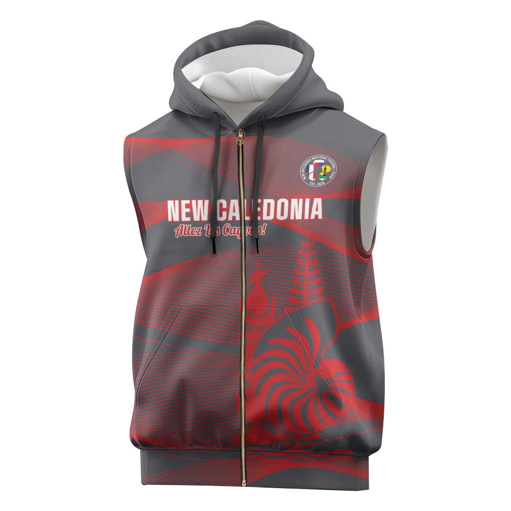 Custom New Caledonia Football Sleeveless Zip Hoodie Allez Les Cagous Grey Version - Polynesian Pride