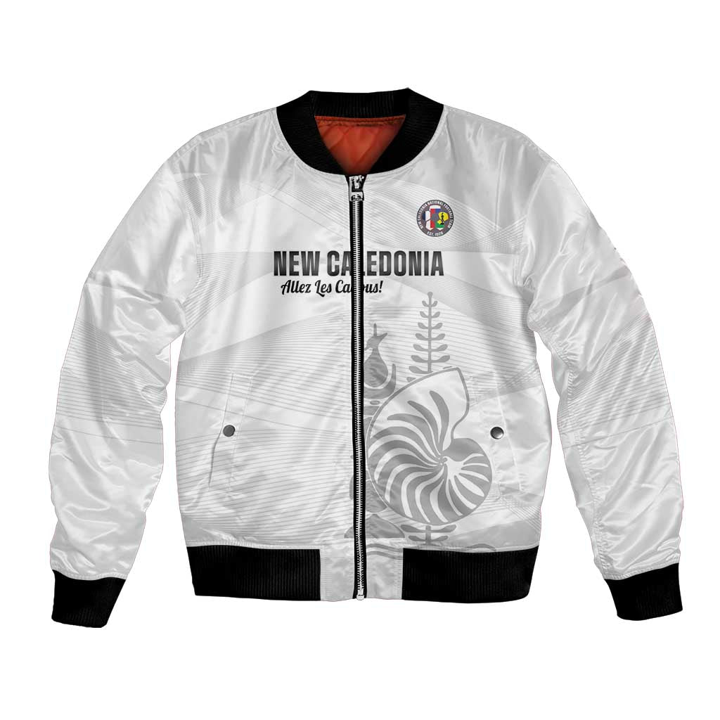 Custom New Caledonia Football Bomber Jacket Allez Les Cagous White Version - Polynesian Pride