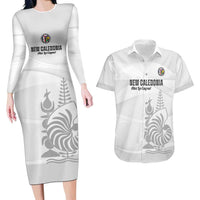 Custom New Caledonia Football Couples Matching Long Sleeve Bodycon Dress and Hawaiian Shirt Allez Les Cagous White Version - Polynesian Pride