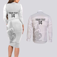 Custom New Caledonia Football Couples Matching Long Sleeve Bodycon Dress and Long Sleeve Button Shirt Allez Les Cagous White Version - Polynesian Pride